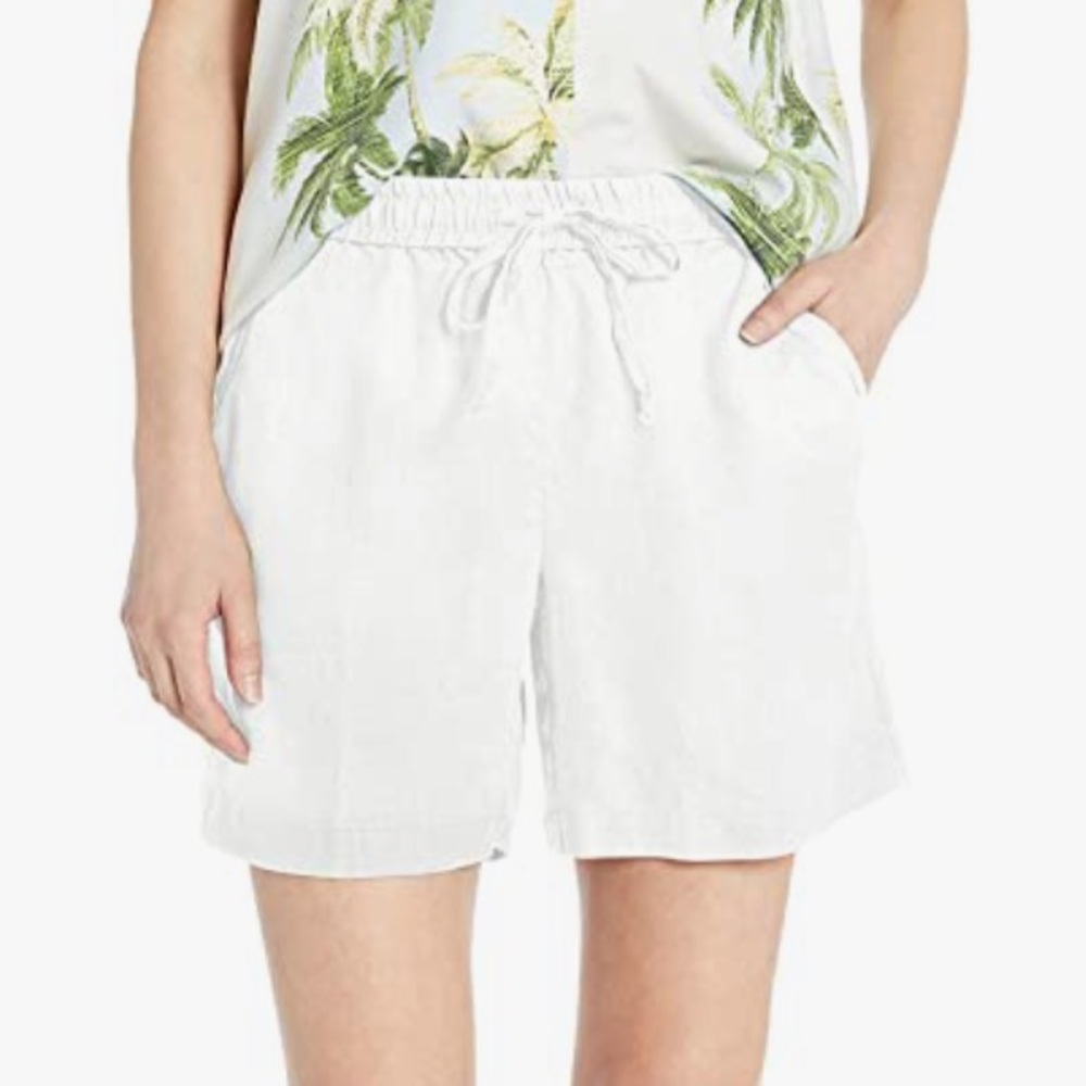 28 Palms White Linen Shorts with Drawstring NWOT